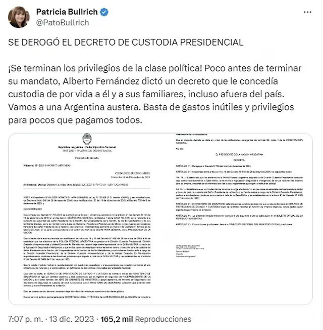 ALBERTO FERNÁNDEZ CRUZÓ A PATRICIA BULLRICH POR HABER PUBLICADO INFORMACIÓN FALSA